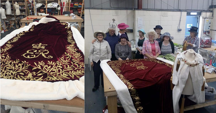 group of volunteers who helped make the replica coronation gown used in Kynren.